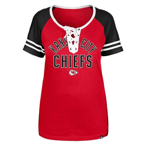 NFL Tops - Women's Kansas City Chiefs New Era Red Raglan Lace-Up T-Shirt Sz‎ Small $38
